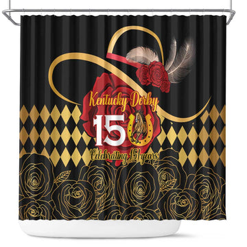 Kentucky Horse Racing Shower Curtain Celebrating 151 Years Horseshoe With Roses LT14