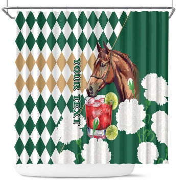 Personalized Belmont Horse Racing Shower Curtain Jewel Cocktail With White Carnations LT14