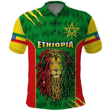 Custom Ethiopia Polo Shirt Mens Dreadlock Rasta Lion Headphones LT14