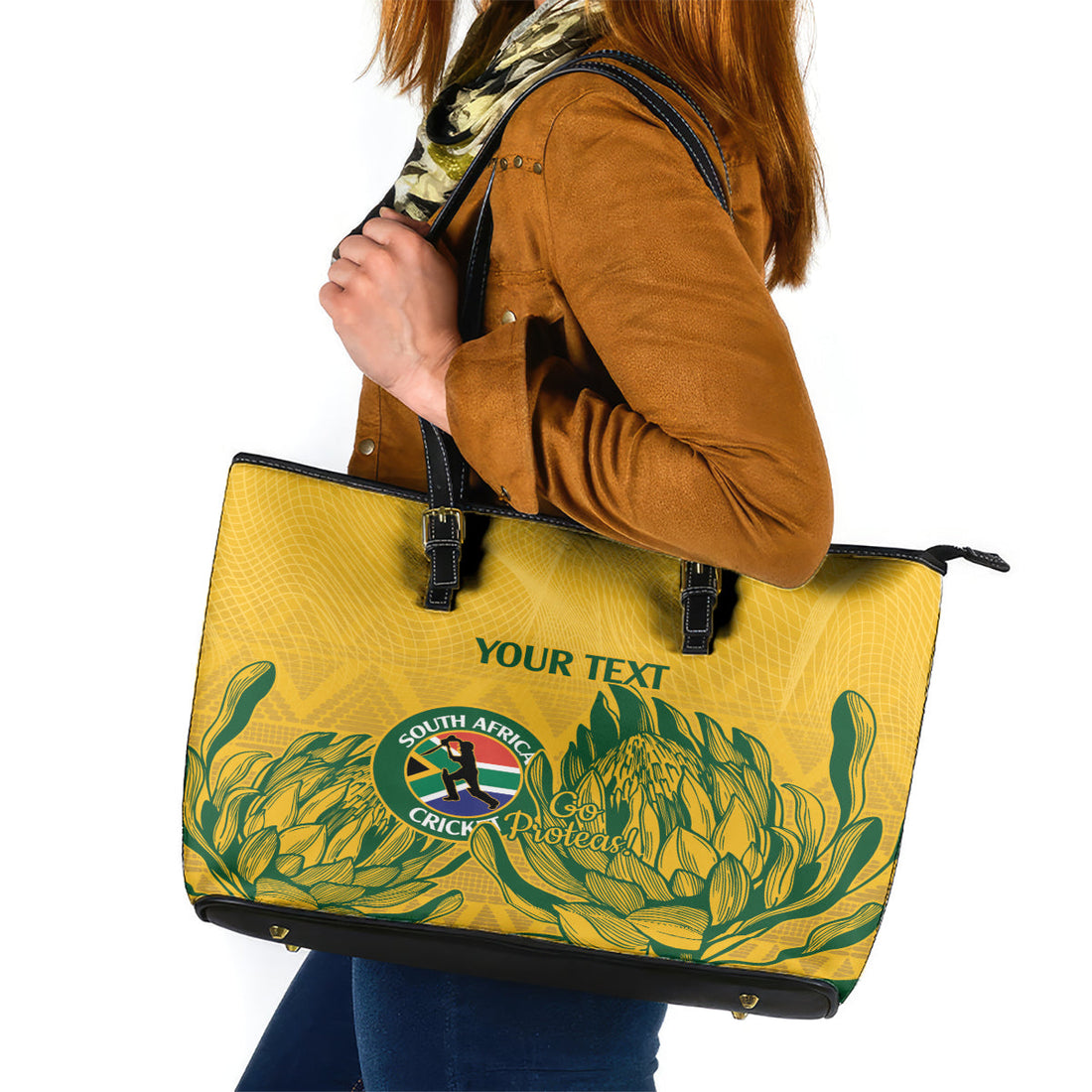 Custom South Africa Cricket Leather Tote Bag 2024 African Pattern Go Proteas LT14