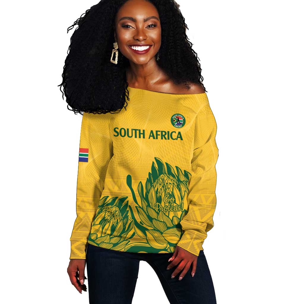 Custom South Africa Cricket Off Shoulder Sweater 2024 African Pattern Go Proteas LT14
