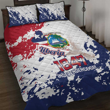 Afro Liberia 1847 Independence Day Quilt Bed Set Coat Of Arms Grunge Style LT14