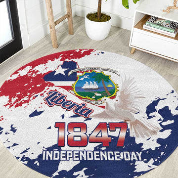 Afro Liberia 1847 Independence Day Round Carpet Coat Of Arms Grunge Style LT14