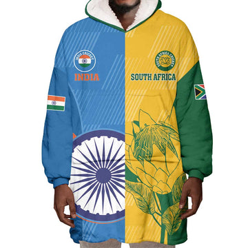 Custom India And South Africa Cricket Wearable Blanket Hoodie 2024 Together Dynamic Version LT14