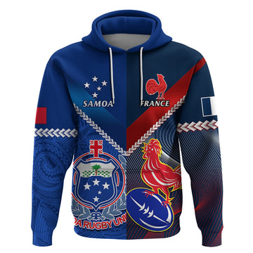 Custom Samoa And France Rugby Hoodie 2023 World Cup Manu Samoa With Les Bleus LT14