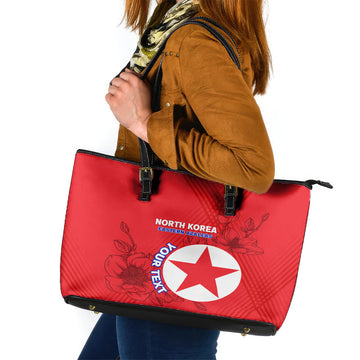 Custom North Korea Football Leather Tote Bag 2024 Go Eastern Azaleas Magnolia Flowers LT14
