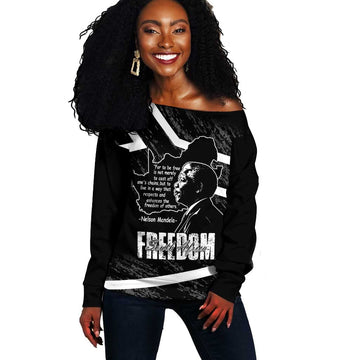 South Africa Freedom Day Off Shoulder Sweater Nelson Mandela With Map LT14