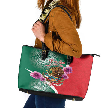 Personalized Mexico Independence Day Leather Tote Bag 16 De Septiembre Mexican Aztec LT14