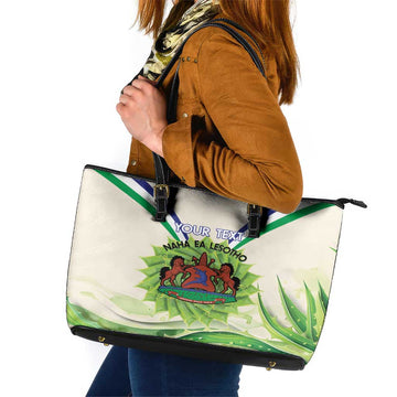 Personalised Lesotho Independence Day Leather Tote Bag Aloe Polyphylla Mix Coat Of Arms LT14