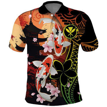 Hawaiian and Japanese Polo Shirt Koi Fish With Kanaka Polynesian Tattoo LT14