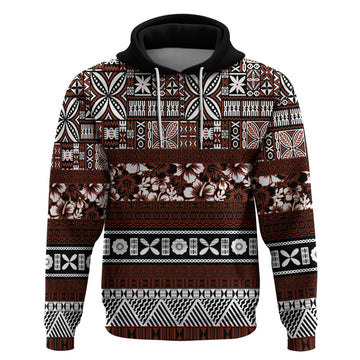 Bula Fiji Hoodie Fijian Tapa Masi With Hibiscus Flowers LT14