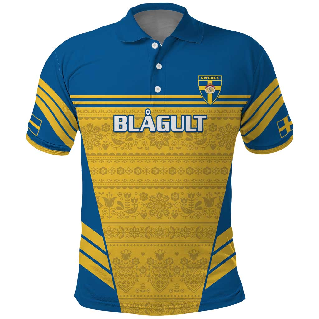 Custom Sweden Football Polo Shirt Go Blagult - Scandinavian Pattern LT14