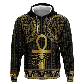 Ancient Egypt Ankh and Eye Of Horus Hoodie Egyptian Hieroglyphs LT14