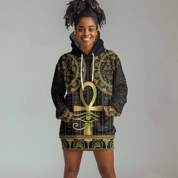 Afro Ancient Egypt Ankh and Eye Of Horus Hoodie Dress Egyptian Hieroglyphs LT14