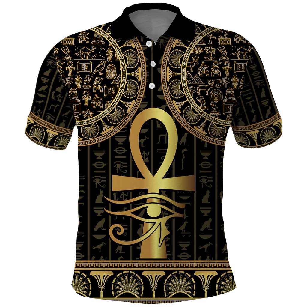 Ancient Egypt Ankh and Eye Of Horus Polo Shirt Egyptian Hieroglyphs LT14