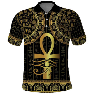 Ancient Egypt Ankh and Eye Of Horus Polo Shirt Egyptian Hieroglyphs LT14