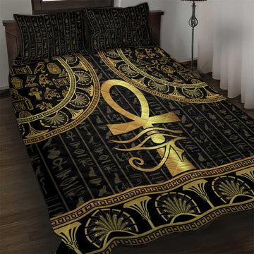 Afro Ancient Egypt Ankh and Eye Of Horus Quilt Bed Set Egyptian Hieroglyphs LT14