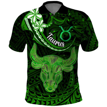 Polynesian Pride Taurus Zodiac Polo Shirt Astrological Sign Tribal Plumeria Green Galaxy LT14