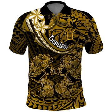 Polynesian Pride Gemini Zodiac Polo Shirt Astrological Sign Tribal Plumeria Gold Galaxy LT14