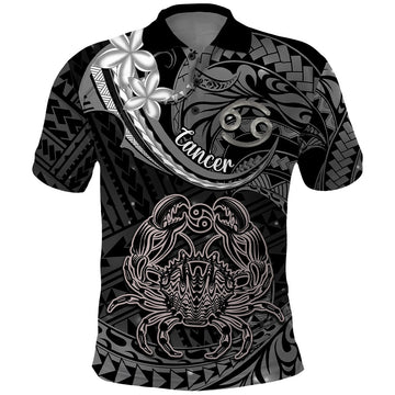 Polynesian Pride Cancer Zodiac Polo Shirt Astrological Sign Tribal Plumeria Grey Galaxy LT14
