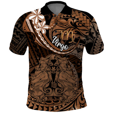 Polynesian Pride Virgo Zodiac Polo Shirt Astrological Sign Tribal Plumeria Brown Galaxy LT14