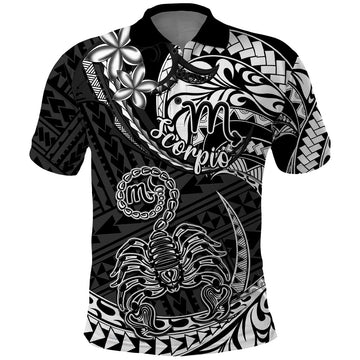 Polynesian Pride Scorpio Zodiac Polo Shirt Astrological Sign Tribal Plumeria Black LT14