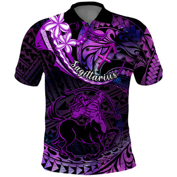 Polynesian Pride Sagittarius Zodiac Polo Shirt Astrological Sign Tribal Plumeria Purple Galaxy LT14