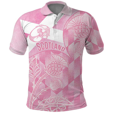 Scotland Rugby Custom Polo Shirt Go Scottish Thistle Pink Version LT14