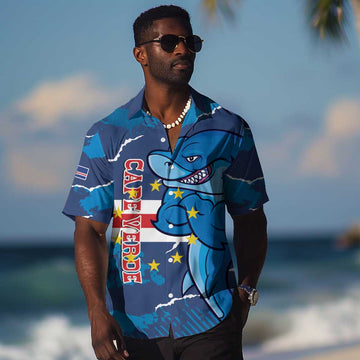 Custom Cape Verde Football Hawaiian Shirt Blue Sharks Mascot LT14