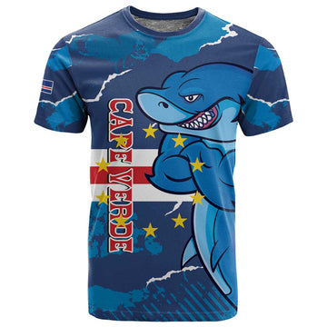 Custom Cape Verde Football T shirt Blue Sharks Mascot LT14
