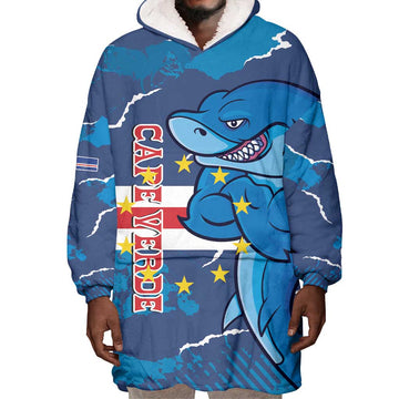 Custom Cape Verde Football Wearable Blanket Hoodie Blue Sharks Mascot LT14