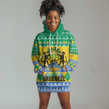 Afro Gabon Christmas Hoodie Dress Joyeux Noel Coat Of Arms - African Pattern LT14