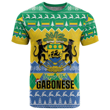 Afro Gabon Christmas T shirt Joyeux Noel Coat Of Arms - African Pattern LT14
