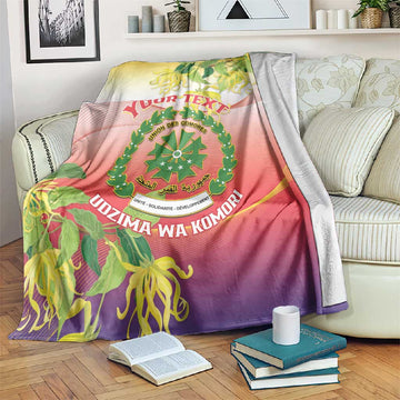 Personalized Comoros Blanket Coat Of Arms Mix Ylang Ylang Flower LT14