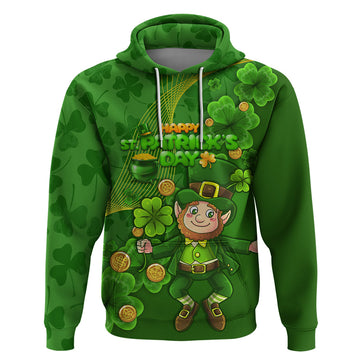 Happy St Patricks Day Hoodie 2024 Irish Shamrocks With Lucky Leprechaun LT14
