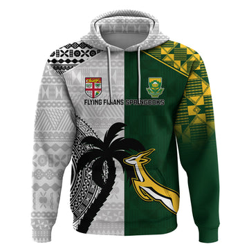 Custom South Africa And Fiji Rugby Hoodie 2023 World Cup Fijian Tapa With Kente Pattern LT14