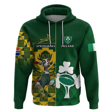 Custom South Africa And Ireland Rugby Hoodie 2023 World Cup Springboks Shamrocks Together LT14