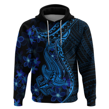 Blue Polynesia Shark Tattoo Hoodie With Polynesian Plumeria LT14