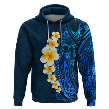 Blue Polynesia Hoodie Plumeria Tropical Leaves With Galaxy Polynesian Art LT14