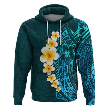 Turquosie Polynesia Hoodie Plumeria Tropical Leaves With Galaxy Polynesian Art LT14
