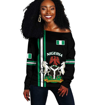 Nigeria Off Shoulder Sweater Nigeria Coat Of Arms Simple Style LT14