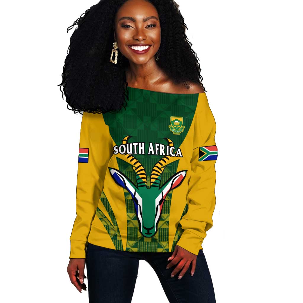 Custom South Africa Rugby Off Shoulder Sweater Go Springboks Kente With Bokke LT14