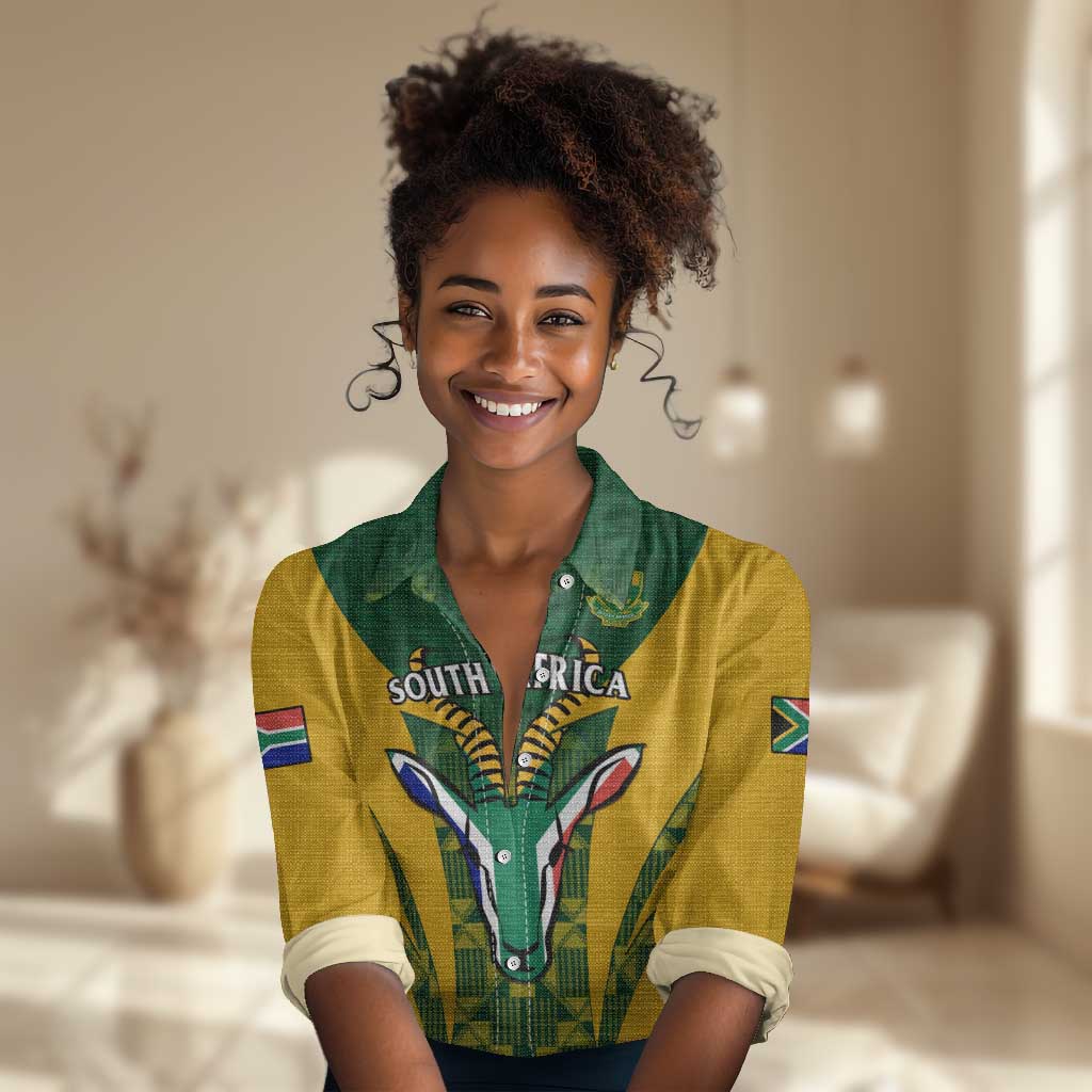 Custom South Africa Rugby Women Casual Shirt Go Springboks Kente With Bokke LT14