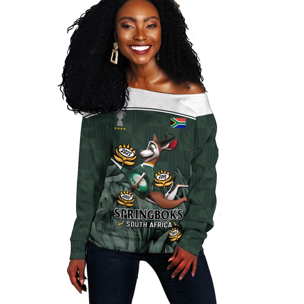 Custom South Africa Rugby Off Shoulder Sweater Springboks 4th Champions World Cup Proud Bokke LT14