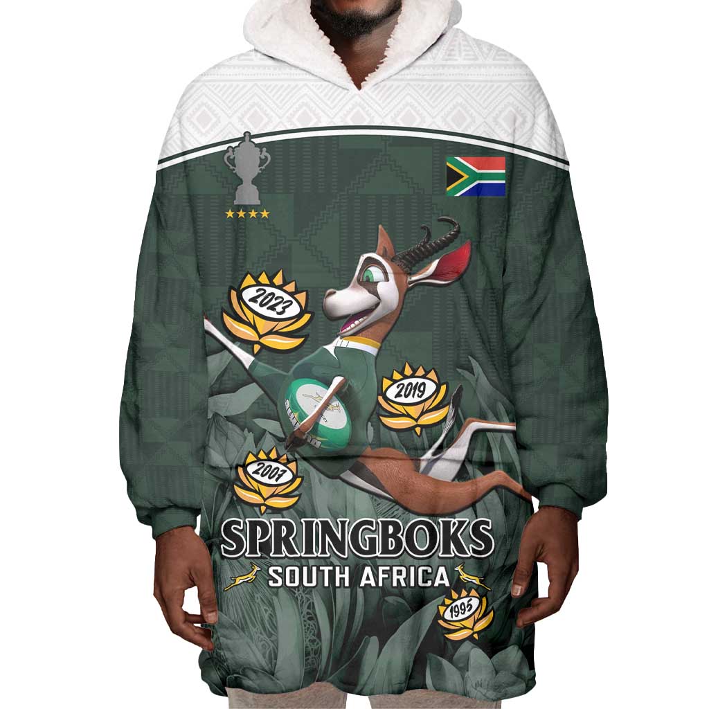Custom South Africa Rugby Wearable Blanket Hoodie Springboks 4th Champions World Cup Proud Bokke LT14