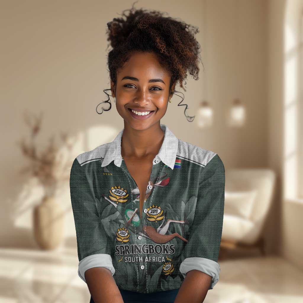 Custom South Africa Rugby Women Casual Shirt Springboks 4th Champions World Cup Proud Bokke LT14