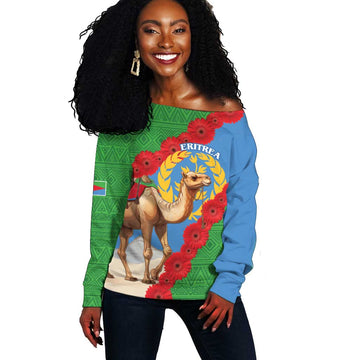 Personalised Eritrea Arabian Camel Off Shoulder Sweater Gerbera Flower - Flag Color LT15