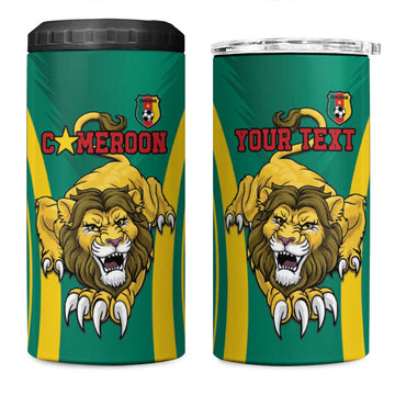 Custom Afro Cameroun Football 4 in 1 Can Cooler Tumbler Go Les Lions Indomptables LT15