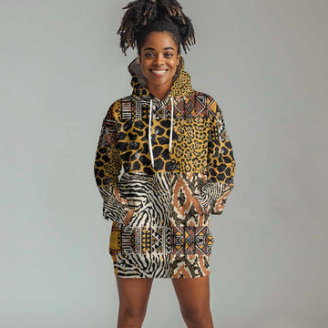 Wild Animal Skins Hoodie Dress African Tribal Pattern LT15