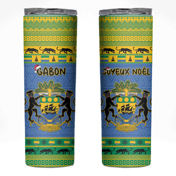 Afro Gabon Christmas Skinny Tumbler Coat Of Arms Mix African Pattern LT15
